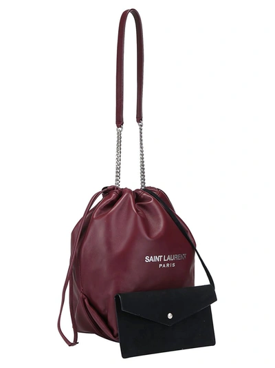 Shop Saint Laurent Teddy Drawstring Bucket Bag In Red