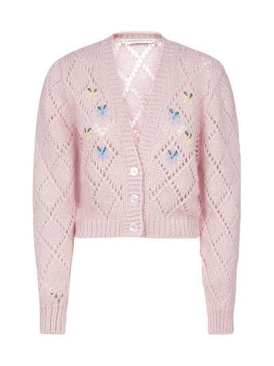 Shop Alessandra Rich Floral Embroidered Cardigan In Pink