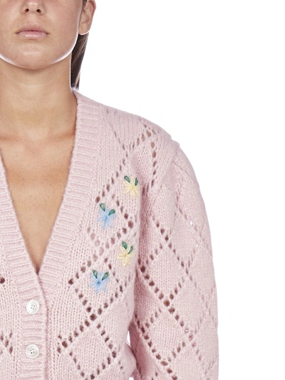 Shop Alessandra Rich Floral Embroidered Cardigan In Pink