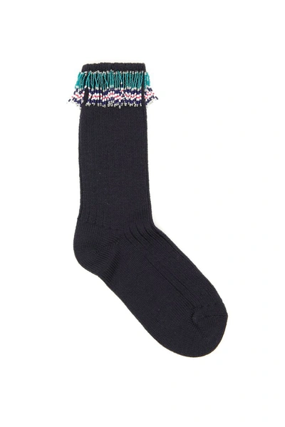 Shop Alanui Beaded Fringes Socks In Blue