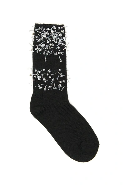 Shop Alanui Embroidered Crystals Socks In Black