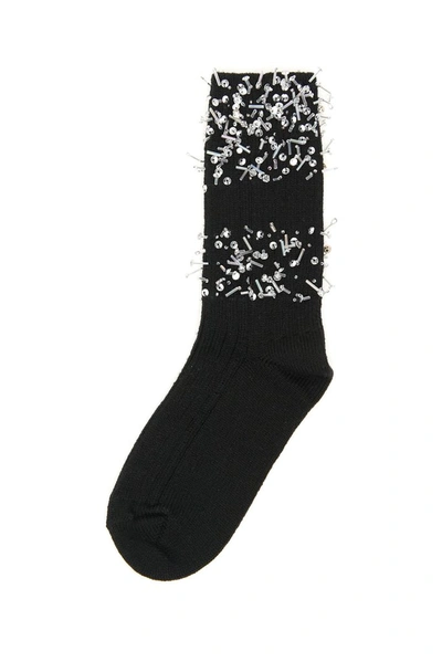 Shop Alanui Embroidered Crystals Socks In Black