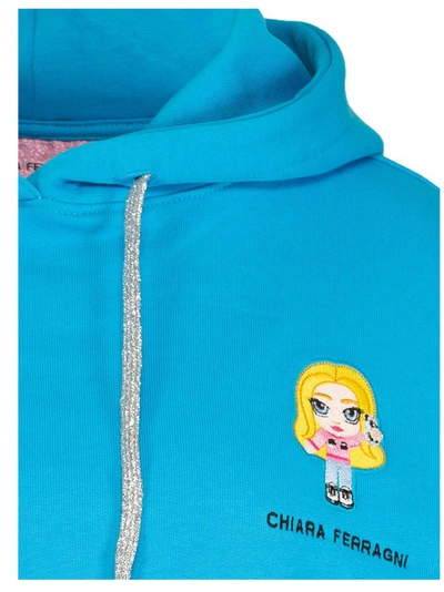 Shop Chiara Ferragni Logo Patch Cropped Hoodie In Blue