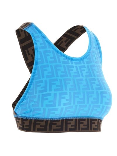 Shop Fendi Ff Motif Sports Bra In Blue