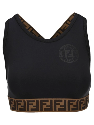 Shop Fendi Ff Logo Sports Bra In Black