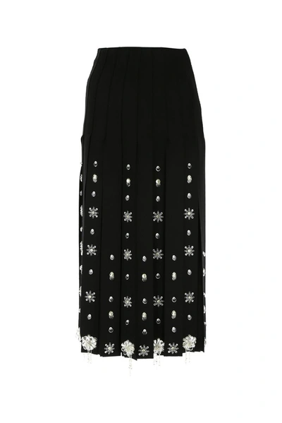 Shop Prada Embellished Maxi Fringe Midi Skirt In Black