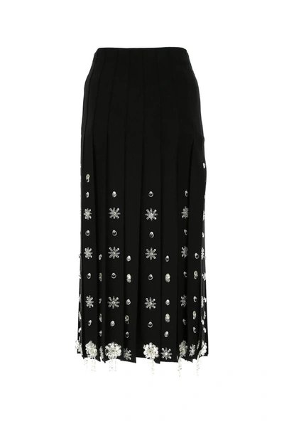 Shop Prada Embellished Maxi Fringe Midi Skirt In Black