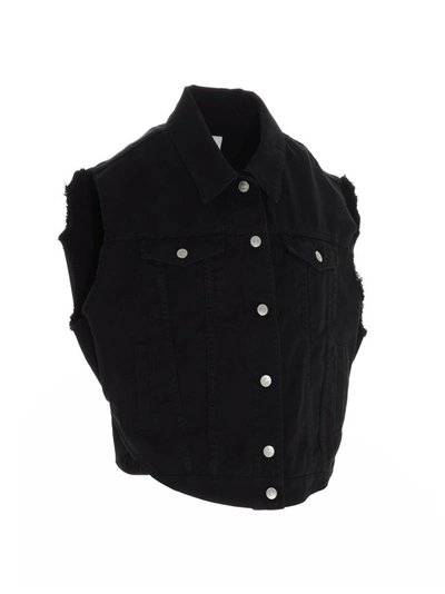 Shop Mm6 Maison Margiela Cropped Denim Vest In Black