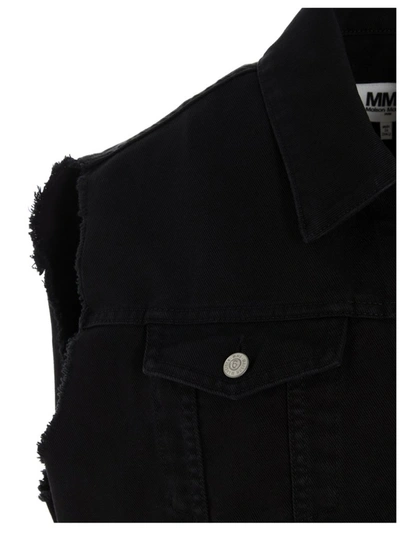 Shop Mm6 Maison Margiela Cropped Denim Vest In Black