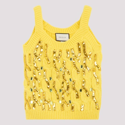 Shop Gucci Cable Knit Tank Top In Yellow