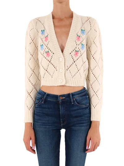 Shop Alessandra Rich Floral Embroidered Cardigan In Multi
