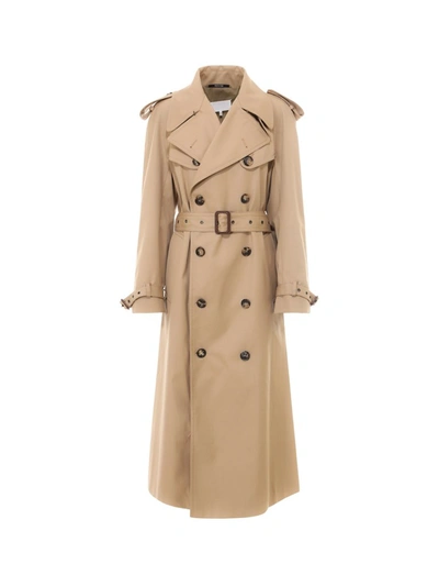 Shop Maison Margiela Double Breasted Midi Trench Coat In Beige