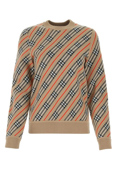 Shop Burberry Checked Intarsia Knit Sweater In Multi