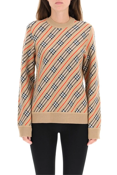 Shop Burberry Checked Intarsia Knit Sweater In Multi