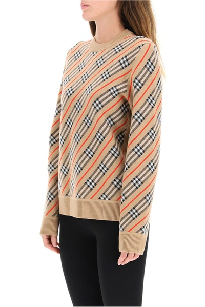 Shop Burberry Checked Intarsia Knit Sweater In Multi