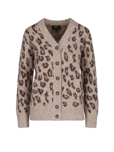 Shop Apc A.p.c. Leopard Buttoned Cardigan In Multi