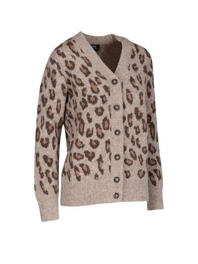 Shop A.p.c. Leopard Buttoned Cardigan In Multi