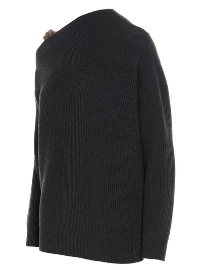 Shop Brunello Cucinelli One Shoulder Ribbed Sweater In Grey