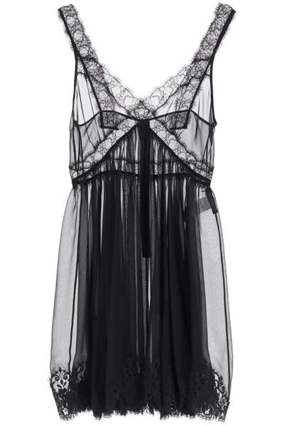 Shop Dolce & Gabbana Lace Sheer Slip Dress In Black