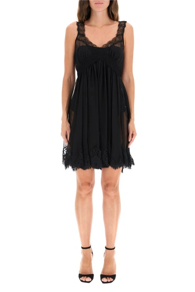 Shop Dolce & Gabbana Lace Sheer Slip Dress In Black