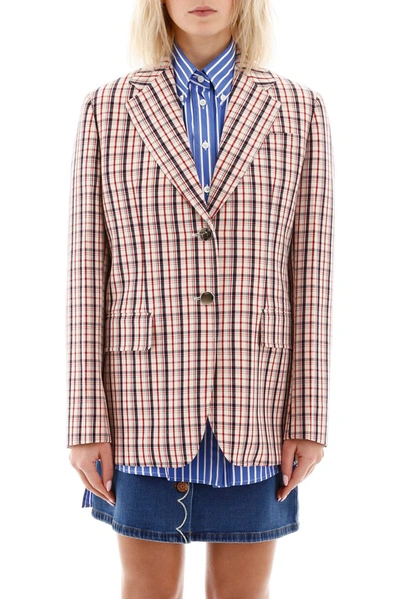 Shop Prada Tartan Blazer In Multi