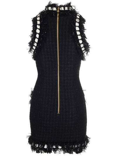 Shop Balmain Sequin Embellished Tweed Mini Dress In Black