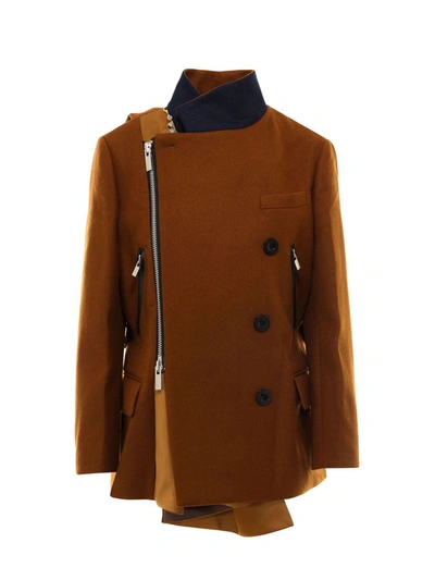 Shop Sacai Side Zipped Jacket In Brown