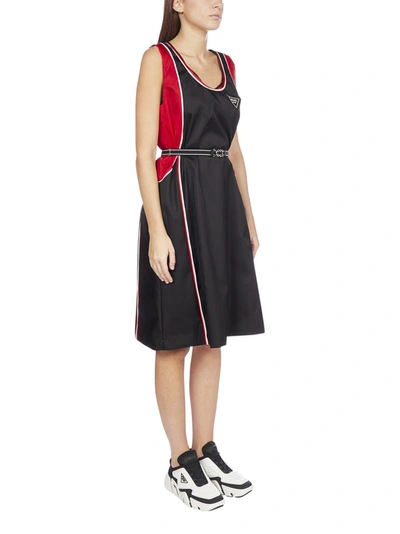 Shop Prada Belted Panelled Dress In Black