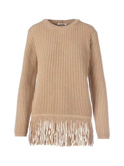 Shop Max Mara Fringed Trim Knitted Sweater In Beige