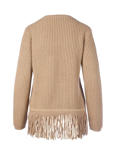 Shop Max Mara Fringed Trim Knitted Sweater In Beige