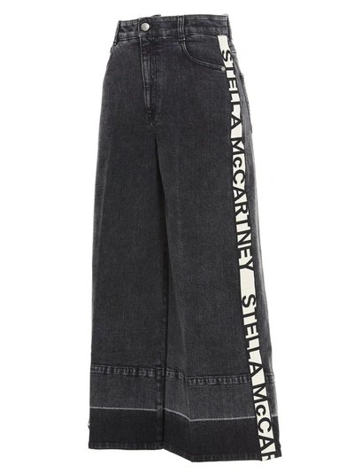 Shop Stella Mccartney Logo Tape Wide Leg Jeans In Grey