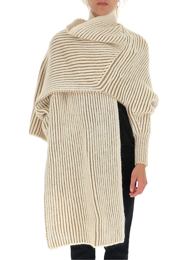 Shop Chloé Knitted Scarf Cardigan In Beige