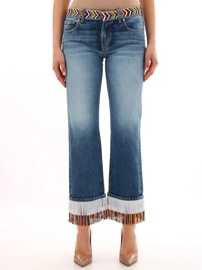 Shop Alanui Fringed Hem Boyfriend Jeans In Blue