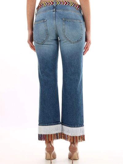 Shop Alanui Fringed Hem Boyfriend Jeans In Blue