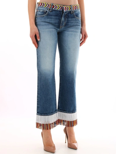 Shop Alanui Fringed Hem Boyfriend Jeans In Blue