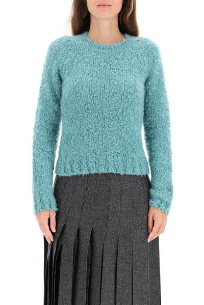 Shop Prada Crewneck Knitted Sweater In Green