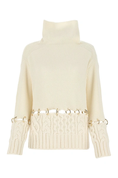 Shop Sacai Ring Embellished Sweater In White