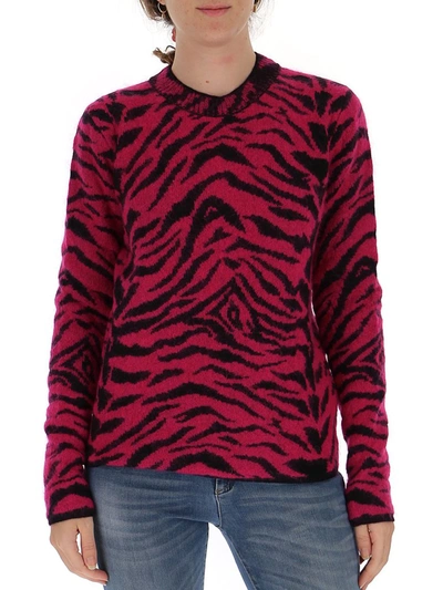 Shop Saint Laurent Zebra Jacquard Sweater In Pink