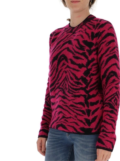 Shop Saint Laurent Zebra Jacquard Sweater In Pink