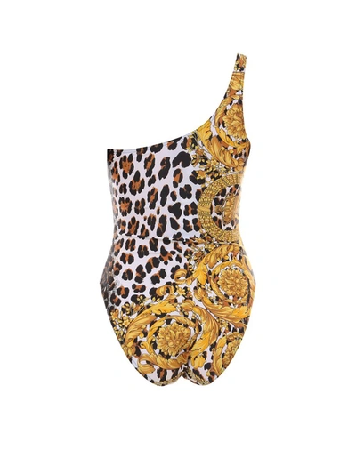 Shop Versace One Shoulder Swim Suit In Yellow