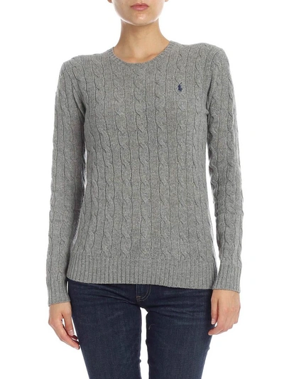 Shop Polo Ralph Lauren Cable Knitted Crewneck Jumper In Grey