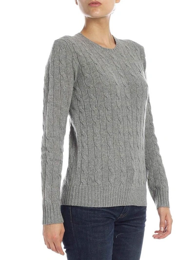 Shop Polo Ralph Lauren Cable Knitted Crewneck Jumper In Grey