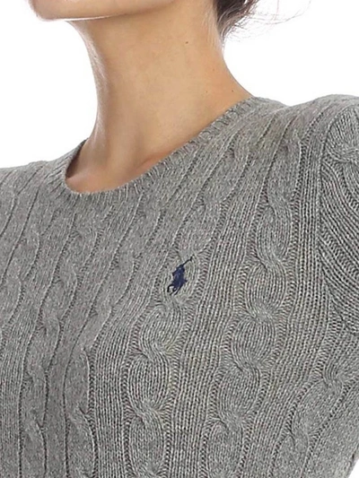 Shop Polo Ralph Lauren Cable Knitted Crewneck Jumper In Grey