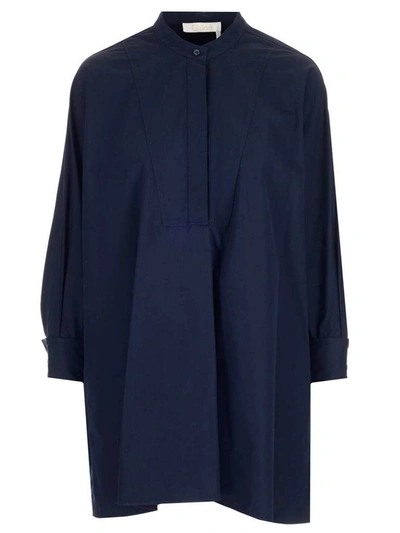 Shop Chloé Oversized Mandarin Collar Shirt In Navy