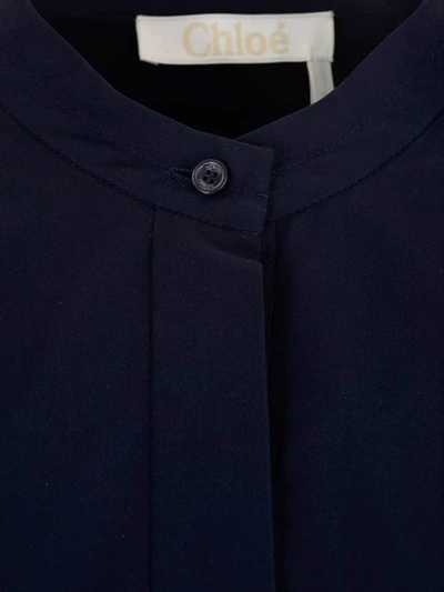 Shop Chloé Oversized Mandarin Collar Shirt In Navy
