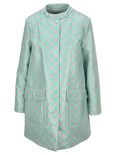 Shop Gucci Water Resistant Gg Tweed Coat In Green