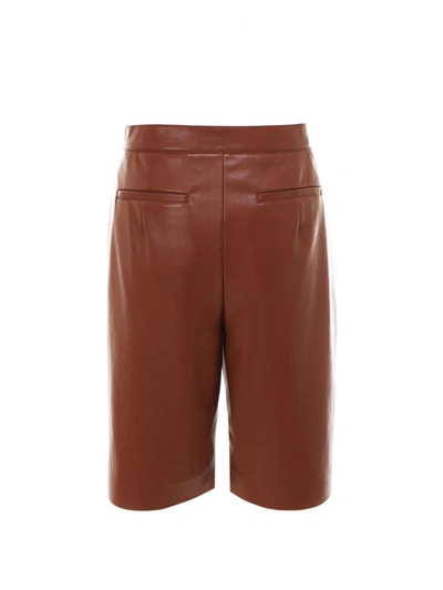 Shop Sportmax Code Faux Leather Shorts In Brown