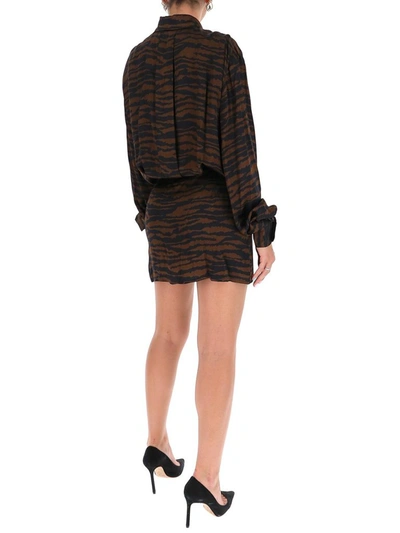 Shop Attico The  Gigi Printed Mini Dress In Brown