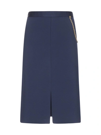 Shop Givenchy Chain Detail Midi Skirt In Blue