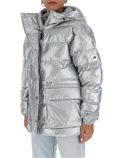 Shop Adidas By Stella Mccartney Mid Length Puffer Jacket In Silver